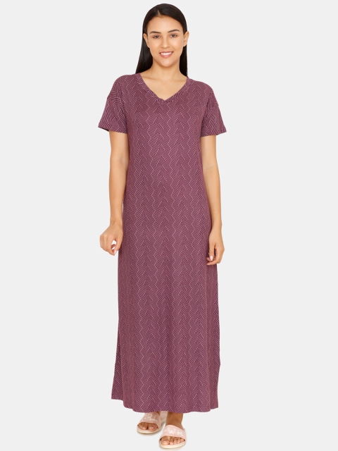 Zivame Women Purple Printed Nightdress