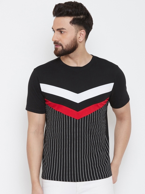 GRITSTONES Men Black Striped Round Neck T-shirt