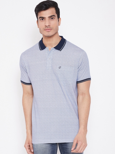 Camey Men Navy Blue Printed Polo Collar T-shirt