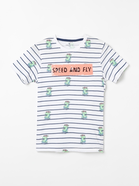 Fame Forever by Lifestyle Boys White Striped Round Neck T-shirt