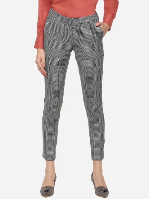 Allen Solly Woman Women Grey Regular Fit Checked Peg Trousers