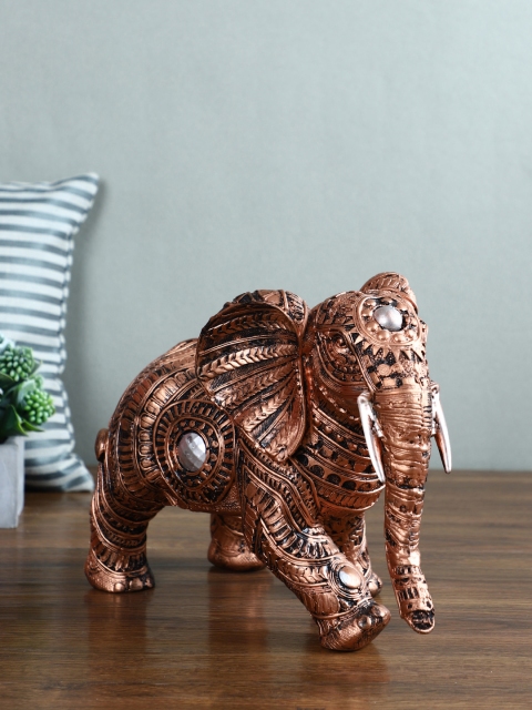 TIED RIBBONS Gold-Toned & Black Home Decorative Elephant Showpiece