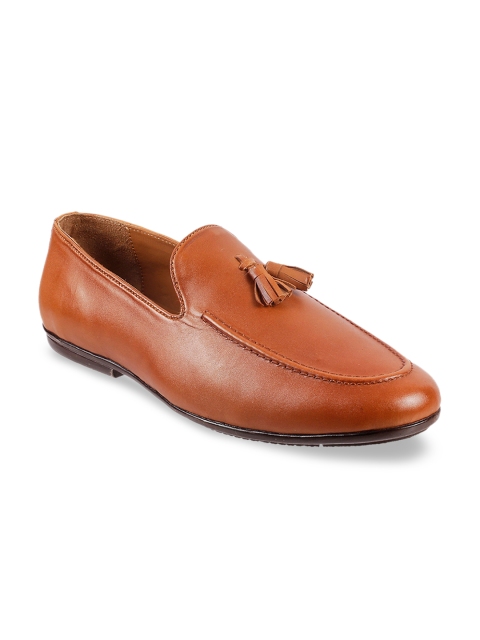 Metro Men Tan Brown Solid Leather Formal Loafers