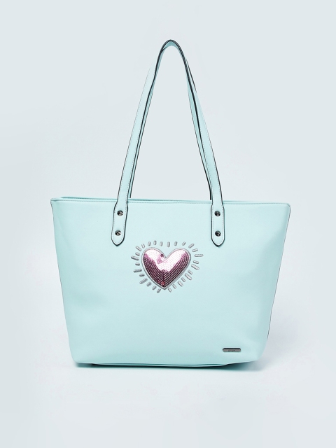 Ginger by Lifestyle Sea Green Embellished Shoulder Bag