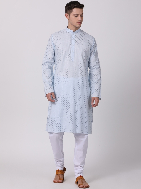 TABARD Men Blue & White Printed Kurta with Churidar