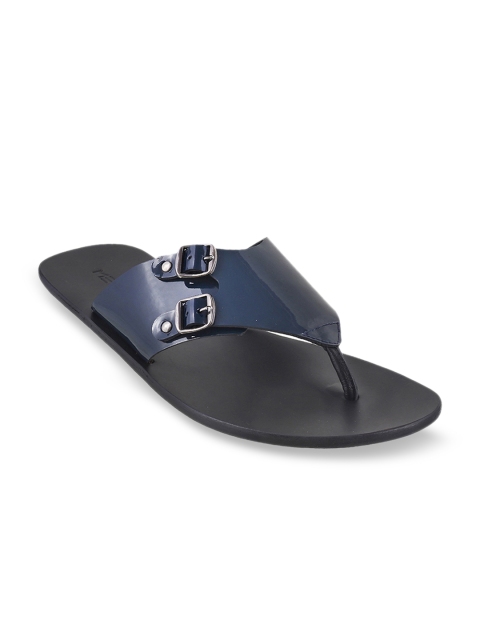 Metro Men Navy Blue Leather Comfort Sandals