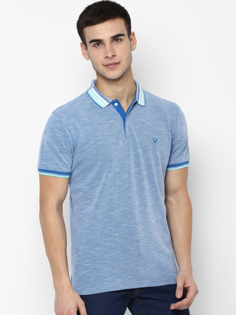 Allen Solly Men Blue Solid Polo Collar Pure Cotton T-shirt
