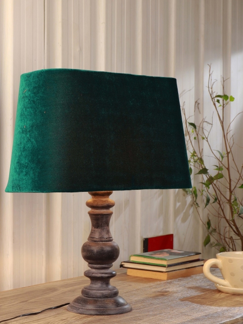 Grated Ginger Green & Brown Solid Bedside Table Lamp with Shade