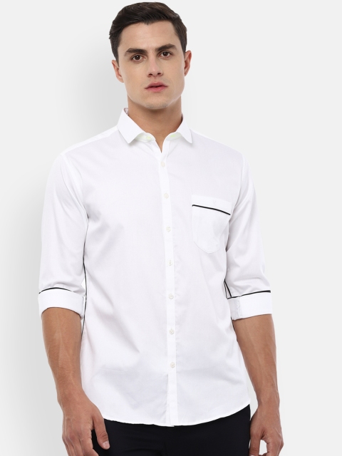 V Dot Men White Slim Fit Solid Casual Shirt