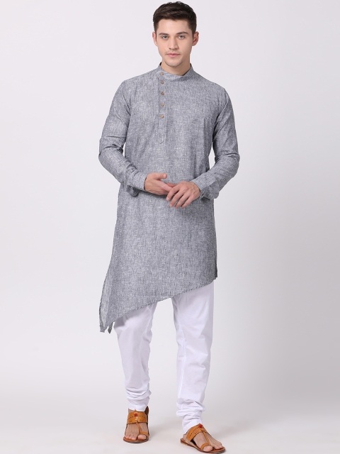 TABARD Men Grey & White Solid Kurta with Churidar