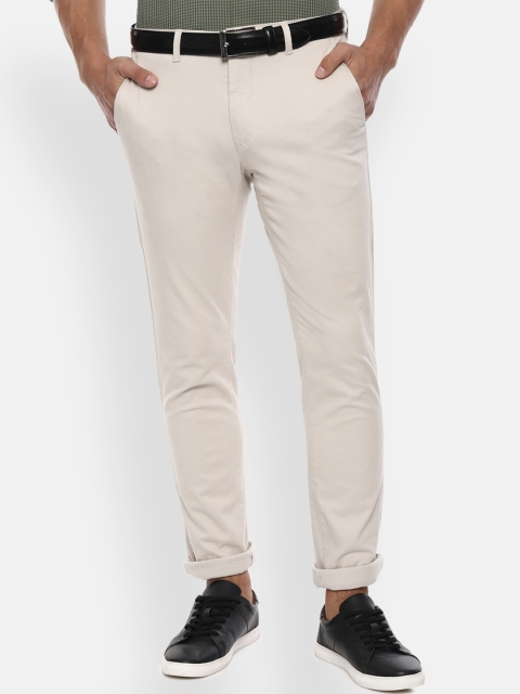 Van Heusen Sport Men Cream-Coloured Slim Fit Solid Regular Trousers