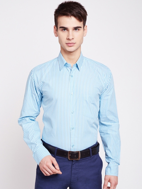 Hancock Men Blue & White Slim Fit Striped Formal Shirt