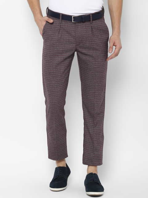 Allen Solly Men Maroon & Grey Slim Fit Checked Regular Trousers