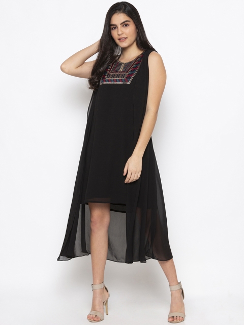 Iti Women Black Self Design A-Line Dress