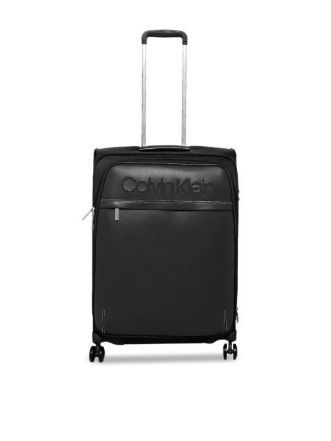 Calvin Klein Unisex Black Solid 360-Degree Rotation Soft-Sided Large Trolley Suitcase