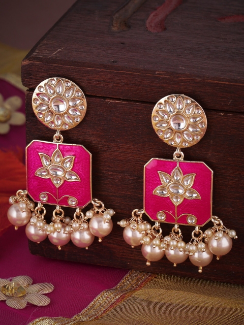 Shoshaa Gold-Plated & Pink Geometric Drop Earrings