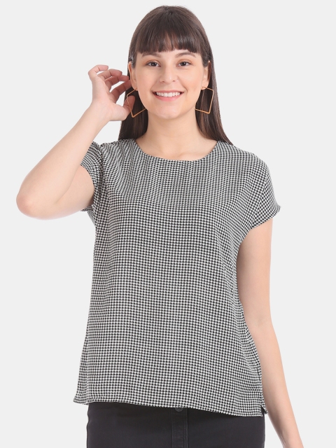 ELLE Women Black & Off-White Printed A-Line Top