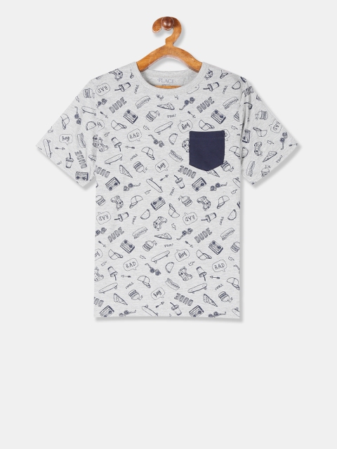 The Childrens Place Boys Grey Printed Round Neck T-shirt