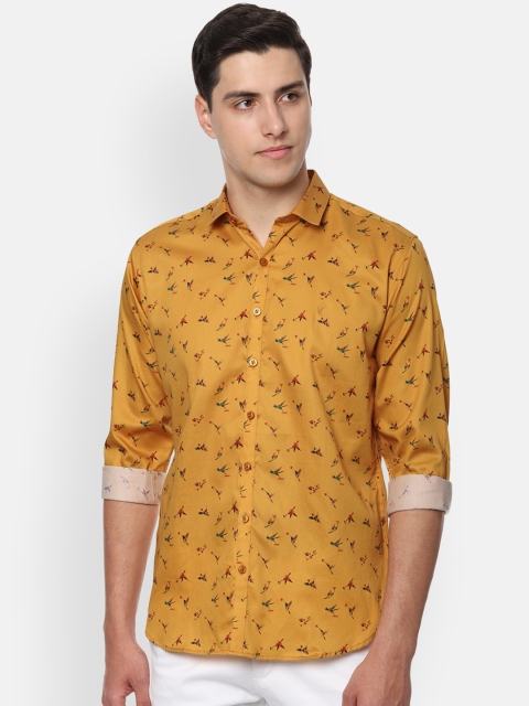 V Dot Men Mustard Yellow & Red Slim Fit Printed Casual Shirt