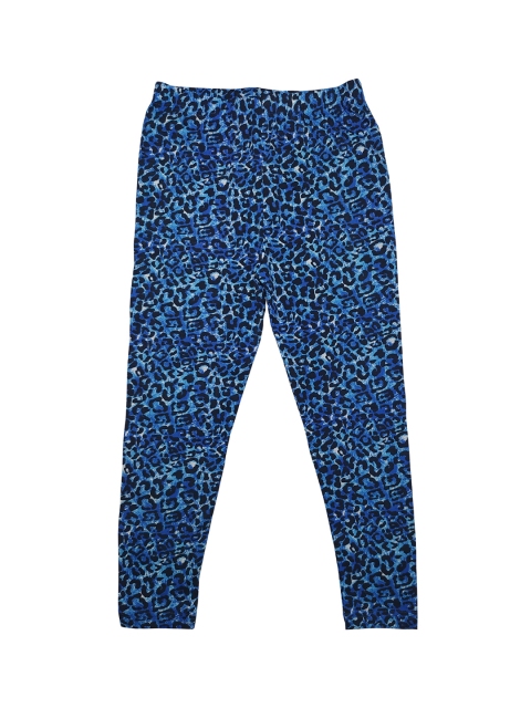 KiddoPanti Girls Blue Printed Ankle-Length Leggings