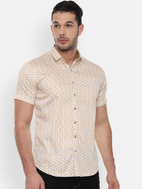 V Dot Men Yellow Slim Fit Printed Casual Shirt
