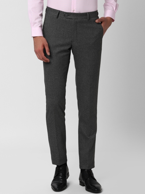 Peter England Men Grey Slim Fit Self Design Regular Trousers