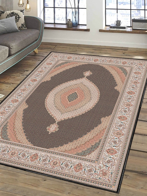 Status Beige & Brown Ice Silk Velvet Touch Persian Hand-Tufted Carpet