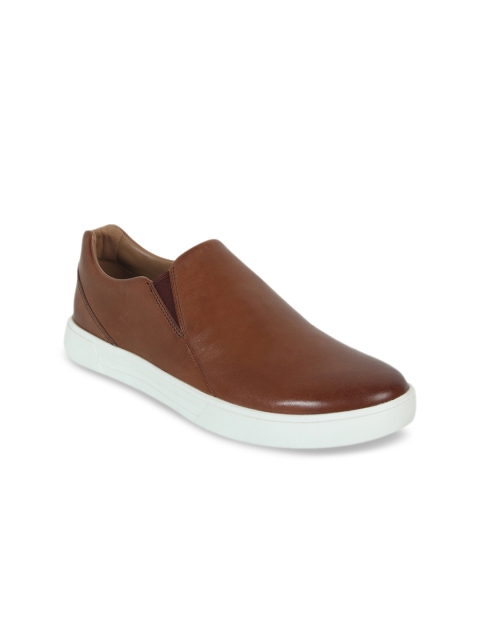 Clarks Men Coffee Brown Solid Leather Slip-On Sneakers