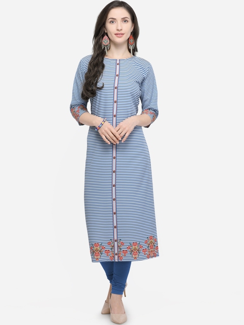 Stylee LIFESTYLE Women Blue Striped Straight Kurta