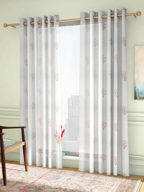 CURTAIN LABEL Grey & Orange Printed Set of 2 Sheer Long Door Curtains