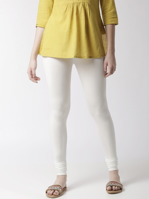 De Moza Women Off-White Solid Churidar-Length Leggings