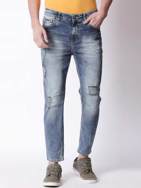 BOLTS and BARRELS Men Blue Tapered Fit Mid-Rise Low Distress Jeans
