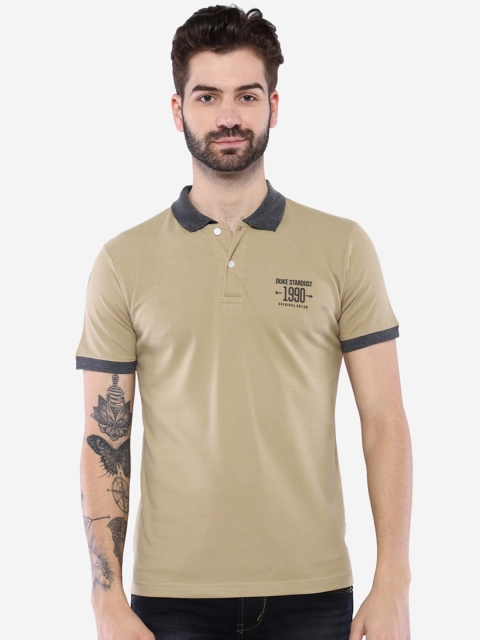 Duke Men Beige Solid Polo Collar T-shirt