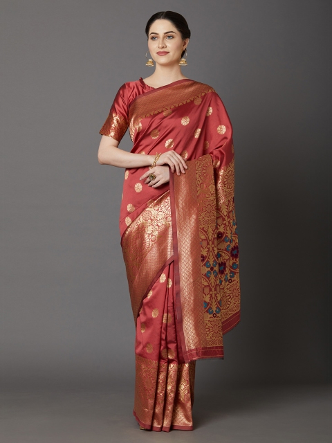 Mitera Rust Red & Golden Woven Design Banarasi Saree