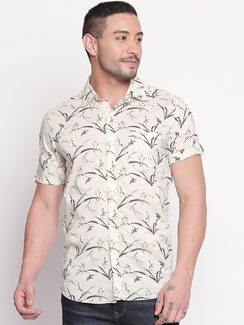 Mufti Men Cream-Coloured Slim Fit Printed Casual Shirt