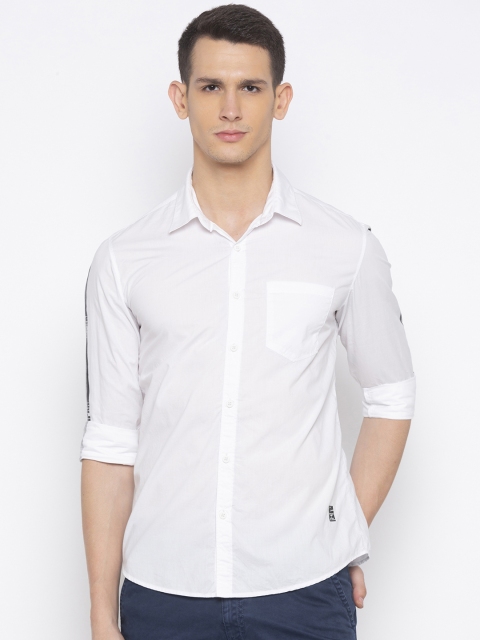 SPYKAR Men White Slim Fit Solid Casual Shirt