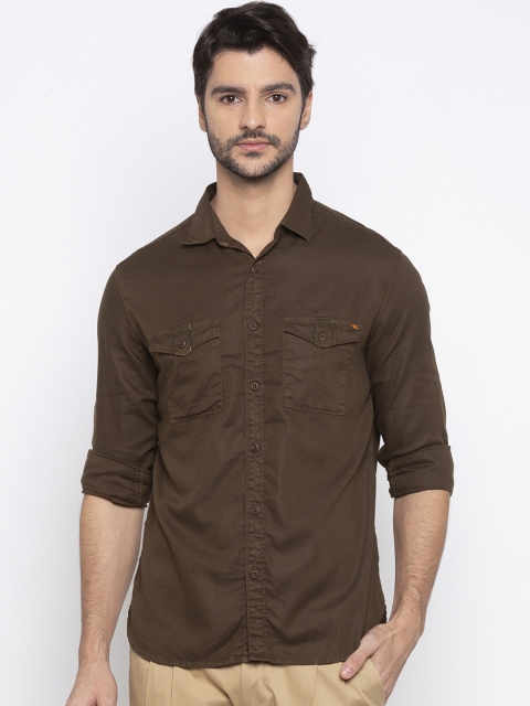 SPYKAR Men Brown Slim Fit Solid Casual Shirt