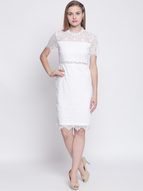 Forever Glam by Pantaloons Women White Self Design Sheath Dress