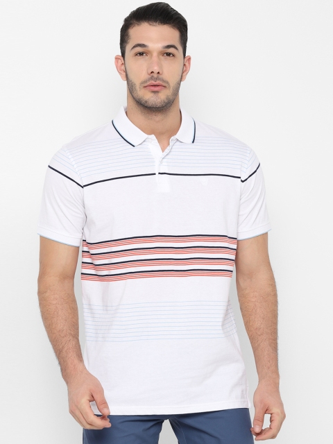 Allen Solly Men White & Red Striped Polo Collar T-shirt