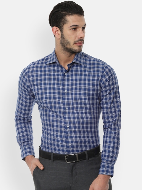Van Heusen Men Blue & White Slim Fit Checked Formal Shirt