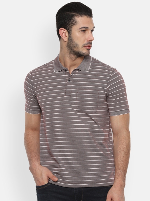 Van Heusen Men Brown & White Printed Polo Collar T-shirt