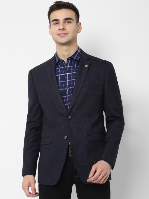 Allen Solly Sport Men Navy Blue Self-Design Slim-Fit Single-Breasted Casual Blazer