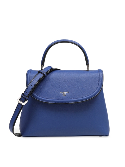 Da Milano Blue Textured Leather Handheld Bag