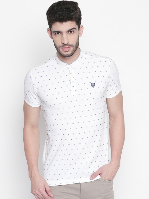 Mufti Men White Printed Slim Fit Mandarin Collar T-shirt