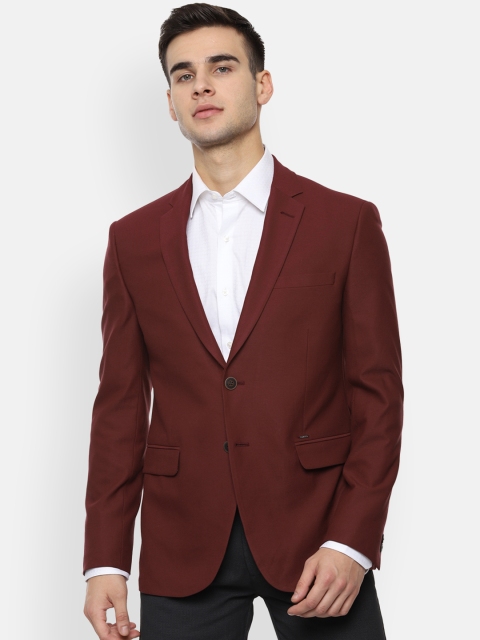 Van Heusen Sport Men Red Solid Slim-Fit Single-Breasted Smart Casual Blazer