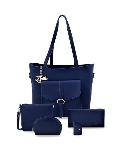 LaFille Women Set of 5 Navy Blue Solid Shoulder Handbag With Wallet & Card Holder
LaFille Women Set of 5 Navy Blue Solid Shoulder Handbag With Wallet & Card Holder