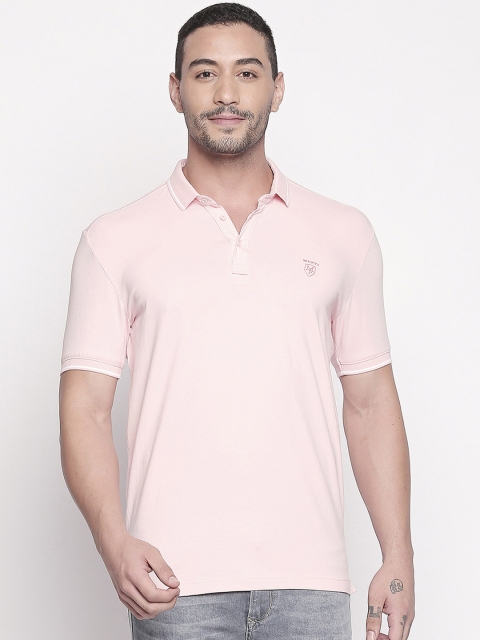 Mufti Men Pink Solid Polo Collar Slim Fit T-shirt