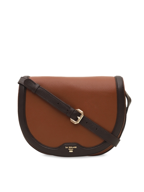 Da Milano Brown Leather Colourblocked Sling Bag