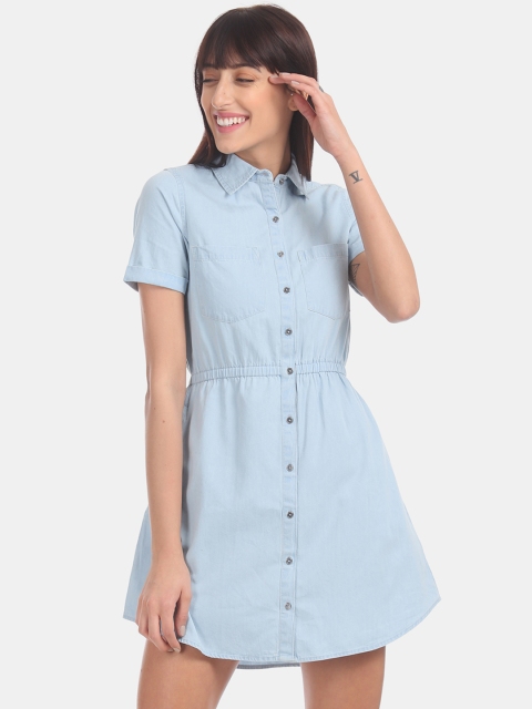Aeropostale Women Blue Solid Shirt Dress