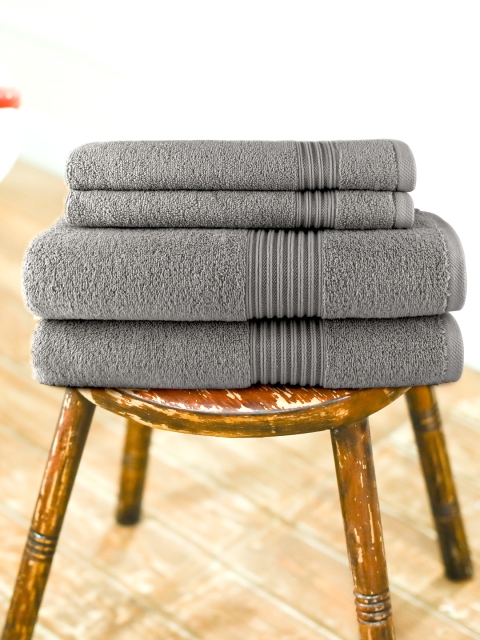 swiss republic Unisex Pack of 4 Grey Solid Signature 630 GSM Towels